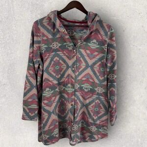Cuddl Duds Comfortwear Knit Jacket‎ XL Aztec Navajo Snap Front Pockets Long Line